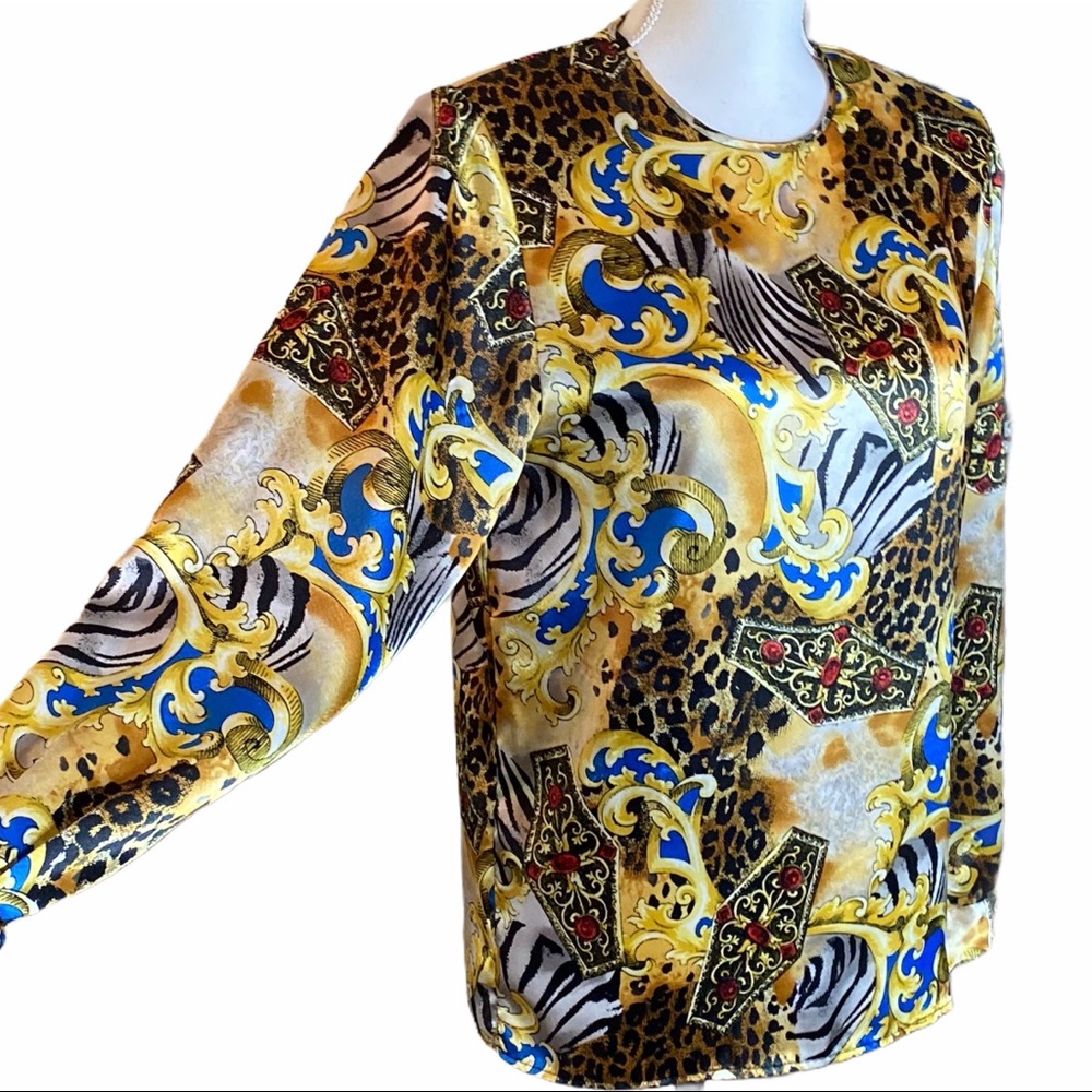 Vintage top blouse leopard print with gold swirls